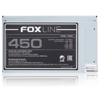 Блок питания Foxline FZ450 450W, ATX, NOPFC, 80FAN, 2xSATA, 2xPATA, 1xFDD, 24+4 Блок питания Foxline FZ450 450W, ATX, NOPFC, 80FAN, 2xSATA, 2xPATA, 1xFDD, 24+4