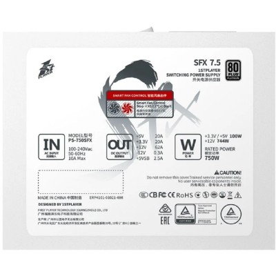 Блок питания 1STPLAYER SFX 750W PLATINUM White / SFX, APFC, 80 PLUS Platinum, LLC+DC-DC, 80mm fan, full modular / PS-750SFX-WH Блок питания 1STPLAYER SFX 750W PLATINUM White / SFX, APFC, 80 PLUS Platinum, LLC+DC-DC, 80mm fan, full modular / PS-750SFX-WH