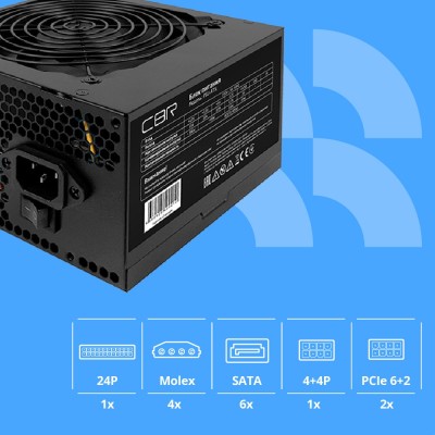Блок питания CBR ATX 700W 80+ Bronze, DC-DC, APFC, 0.6mm, 24pin, 1*8-pin(4+4P), 2*6+2pin, 6*SATA, 4*IDE, 12cm fan, 1.5м кабель питания, черный PSU-ATX700-12GM BOX Блок питания CBR ATX 700W 80+ Bronze, DC-DC, APFC, 0.6mm, 24pin, 1*8-pin(4+4P), 2*6+2pin, 6*SATA, 4*IDE, 12cm fan, 1.5м кабель питания, черный PSU-ATX700-12GM BOX