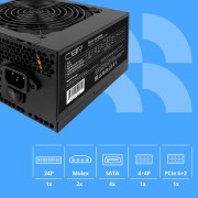 Блок питания CBR ATX 400W 80+ Bronze, DC-DC, APFC, 0.6mm, 24pin, 1*8-pin(4+4P), 1*6+2pin, 4*SATA, 2*IDE, 12cm fan, 1.5м кабель питания, черный PSU-ATX400-12GM BOX