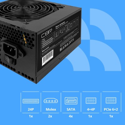 Блок питания CBR ATX 400W 80+ Bronze, DC-DC, APFC, 0.6mm, 24pin, 1*8-pin(4+4P), 1*6+2pin, 4*SATA, 2*IDE, 12cm fan, 1.5м кабель питания, черный PSU-ATX400-12GM BOX Блок питания CBR ATX 400W 80+ Bronze, DC-DC, APFC, 0.6mm, 24pin, 1*8-pin(4+4P), 1*6+2pin, 4*SATA, 2*IDE, 12cm fan, 1.5м кабель питания, черный PSU-ATX400-12GM BOX