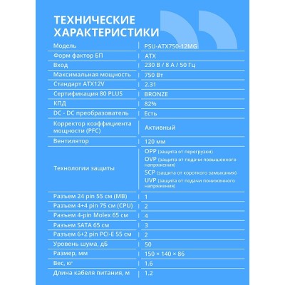 Блок питания CBR ATX 750W 80+ Bronze, DC-DC, APFC, 0.6mm, 24pin, 1*8-pin(4+4P), 1*6+2pin, 3*SATA, 4*IDE, 12cm fan, 1.2м кабель питания, черный PSU-ATX750-12GM BOX Блок питания CBR ATX 750W 80+ Bronze, DC-DC, APFC, 0.6mm, 24pin, 1*8-pin(4+4P), 1*6+2pin, 3*SATA, 4*IDE, 12cm fan, 1.2м кабель питания, черный PSU-ATX750-12GM BOX