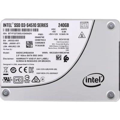 накопитель Intel SSD 240Gb S4510 серия SSDSC2KB240G8(01) SATA3.0, 3D2, TLC, 2.5 накопитель Intel SSD 240Gb S4510 серия SSDSC2KB240G8(01) SATA3.0, 3D2, TLC, 2.5