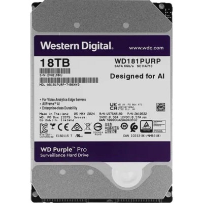 Жесткий диск 18TB WD Purple Pro (WD181PURP) Serial ATA III, 7200- rpm, 512Mb, 3.5 Жесткий диск 18TB WD Purple Pro (WD181PURP) Serial ATA III, 7200- rpm, 512Mb, 3.5