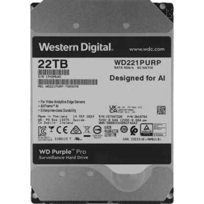 Жесткий диск 22TB WD Purple Pro (WD221PURP) Serial ATA III, 7200- rpm, 512Mb, 3.5 Жесткий диск 22TB WD Purple Pro (WD221PURP) Serial ATA III, 7200- rpm, 512Mb, 3.5