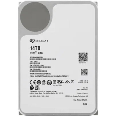 Жесткий диск 14TB Seagate Exos X18 (ST14000NM008J) SAS 12Gb/s, 7200 rpm, 256mb buffer, 3.5 Жесткий диск 14TB Seagate Exos X18 (ST14000NM008J) SAS 12Gb/s, 7200 rpm, 256mb buffer, 3.5