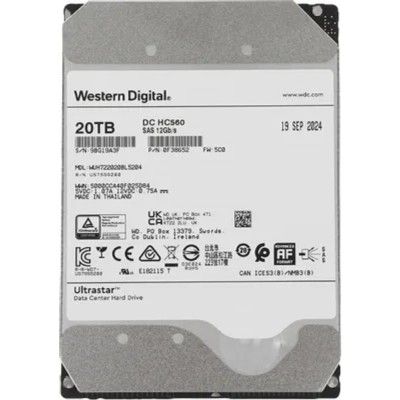 Жесткий диск 20Tb HDD WD SAS Server Ultrastar DC HC560 7200 12Gb/s 256MB WUH722020BL5204 Жесткий диск 20Tb HDD WD SAS Server Ultrastar DC HC560 7200 12Gb/s 256MB WUH722020BL5204