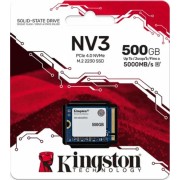 накопитель Kingston SSD NV3, 500GB, M.2(22x30mm), NVMe, PCIe 4.0 x4, 3D TLC, SNV3SM3/500G