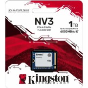 накопитель Kingston SSD NV3, 1000GB, M.2(22x30mm), NVMe, PCIe 4.0 x4, 3D TLC, SNV3SM3/1T0