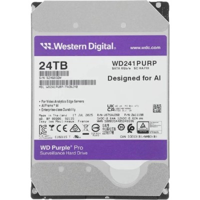 Жесткий диск 24TB WD Purple Pro (WD241PURP) Serial ATA III, 7200- rpm, 512Mb, 3.5 Жесткий диск 24TB WD Purple Pro (WD241PURP) Serial ATA III, 7200- rpm, 512Mb, 3.5