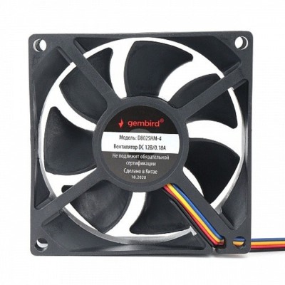 Вентилятор Gembird Вентилятор для корпуса 80x80x25, гидродинамический, 4 pin, провод 30 см (D8025HM-4) Вентилятор Gembird Вентилятор для корпуса 80x80x25, гидродинамический, 4 pin, провод 30 см (D8025HM-4)