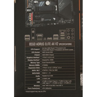 Материнская плата Gigabyte B550 AORUS ELITE AX V2 Soc-AM4 AMD B550 4xDDR4 ATX AC`97 8ch(7.1) 2.5Gg RAID+HDMI+DP Материнская плата Gigabyte B550 AORUS ELITE AX V2 Soc-AM4 AMD B550 4xDDR4 ATX AC`97 8ch(7.1) 2.5Gg RAID+HDMI+DP