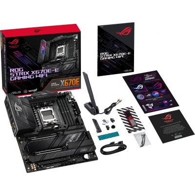 Материнская плата Asus ROG STRIX X670E-E GAMING WIFI SocketAM5 AMD X670 4xDDR5 ATX AC`97 8ch(7.1) 2.5Gg RAID+HDMI+DP Материнская плата Asus ROG STRIX X670E-E GAMING WIFI SocketAM5 AMD X670 4xDDR5 ATX AC`97 8ch(7.1) 2.5Gg RAID+HDMI+DP