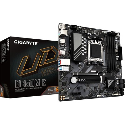 Материнская плата Gigabyte B650M K Socket AM5 AMD B650 4xDDR5 mATX AC`97 8ch(7.1) 2.5Gg RAID+HDMI Материнская плата Gigabyte B650M K Socket AM5 AMD B650 4xDDR5 mATX AC`97 8ch(7.1) 2.5Gg RAID+HDMI