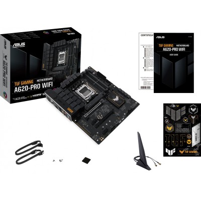 Материнская плата Asus TUF GAMING A620-PRO WIFI Socket AM5 AMD A620 4xDDR5 ATX AC`97 8ch(7.1) 2.5Gg RAID+HDMI+DP Материнская плата Asus TUF GAMING A620-PRO WIFI Socket AM5 AMD A620 4xDDR5 ATX AC`97 8ch(7.1) 2.5Gg RAID+HDMI+DP