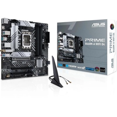 Материнская плата ASUS PRIME B660M-A WIFI D4 (Socket 1700, mATX, 4xDDR4(128GB), 2xHDMI 2.1/DP, 1xPCIe 4.0x16/2xPCIe 3.0x16, 1xLAN, Wi-Fi, BT, 4xSATA 6Gb/s, 2xM.2, 2xUSB 3.2, 4xUSB 2.0, 1xPS/2) Материнская плата ASUS PRIME B660M-A WIFI D4 (Socket 1700, mATX, 4xDDR4(128GB), 2xHDMI 2.1/DP, 1xPCIe 4.0x16/2xPCIe 3.0x16, 1xLAN, Wi-Fi, BT, 4xSATA 6Gb/s, 2xM.2, 2xUSB 3.2, 4xUSB 2.0, 1xPS/2)