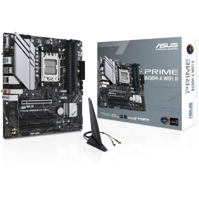 Материнская плата ASUS PRIME B650M-A WIFI II RTL (Socket AM5, mATX, 4xDDR5(128GB), VGA/DP/HDMI, 3xPCIe 4.0x16, 2,5xLAN, 4xSATA 6Gb/s, 2xM.2, WiFi 6E, 1xType-С, 2xUSB 3.1, 2xUSB 3.2, 4xUSB 2.0, 1xPS/2) Материнская плата ASUS PRIME B650M-A WIFI II RTL (Socket AM5, mATX, 4xDDR5(128GB), VGA/DP/HDMI, 3xPCIe 4.0x16, 2,5xLAN, 4xSATA 6Gb/s, 2xM.2, WiFi 6E, 1xType-С, 2xUSB 3.1, 2xUSB 3.2, 4xUSB 2.0, 1xPS/2)