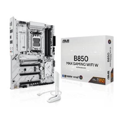 Материнская плата ASUS B850 MAX GAMING WIFI W (Socket AM5, ATX, 4xDDR5(256GB), DP/HDMI 2.1, 1xPCIe 5.0x16/1xPCIe 4.0x16/2xPCIe 3.0x16, 1xLAN (2.5GbE), Wi-Fi, BT, 4xSATA 6Gb/s, 3xM.2, 1*Type-C, 5xUSB 3.2, 2xUSB 2.0) Материнская плата ASUS B850 MAX GAMING WIFI W (Socket AM5, ATX, 4xDDR5(256GB), DP/HDMI 2.1, 1xPCIe 5.0x16/1xPCIe 4.0x16/2xPCIe 3.0x16, 1xLAN (2.5GbE), Wi-Fi, BT, 4xSATA 6Gb/s, 3xM.2, 1*Type-C, 5xUSB 3.2, 2xUSB 2.0)