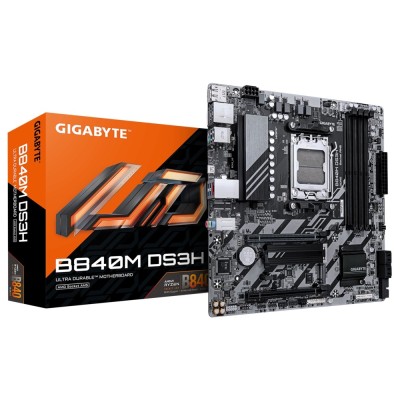 Материнская плата Gigabyte B840M DS3H Socket AM5, AMD B840, 4xDDR5-5200, HDMI+DP+DP, 2xPCI-Ex16, 4xSATA3(RAID 0/1/10), 2xM.2, 8 Ch Audio, 1x2,5GLan, (4+4)xUSB2.0, (2+2)xUSB3.2, (1+1)xUSB Type-C™, 1xPS/2, mATX RTL Материнская плата Gigabyte B840M DS3H Socket AM5, AMD B840, 4xDDR5-5200, HDMI+DP+DP, 2xPCI-Ex16, 4xSATA3(RAID 0/1/10), 2xM.2, 8 Ch Audio, 1x2,5GLan, (4+4)xUSB2.0, (2+2)xUSB3.2, (1+1)xUSB Type-C™, 1xPS/2, mATX RTL