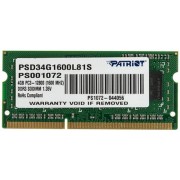 Модуль памяти Patriot DDR3 SODIMM 4GB PSD34G1600L81S (PC3-12800, 1600MHz, 1.35V)