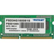 Модуль памяти Patriot DDR3 SODIMM 4GB PSD34G160081S (PC3-12800, 1600MHz, 1.5V)