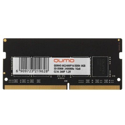 Модуль памяти QUMO DDR4 SODIMM 8GB QUM4S-8G2400P16 PC4-19200, 2400MHz OEM/RTL Модуль памяти QUMO DDR4 SODIMM 8GB QUM4S-8G2400P16 PC4-19200, 2400MHz OEM/RTL