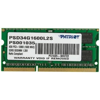 Модуль памяти Patriot DDR3 SODIMM 4GB PSD34G1600L2S (PC3-12800, 1600MHz, 1.35V) Модуль памяти Patriot DDR3 SODIMM 4GB PSD34G1600L2S (PC3-12800, 1600MHz, 1.35V)