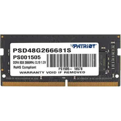 Модуль памяти Patriot DDR4 8Gb 2666MHz PSD48G266681S RTL PC3-21300 CL19 SO-DIMM 260-pin 1.2В single rank Модуль памяти Patriot DDR4 8Gb 2666MHz PSD48G266681S RTL PC3-21300 CL19 SO-DIMM 260-pin 1.2В single rank