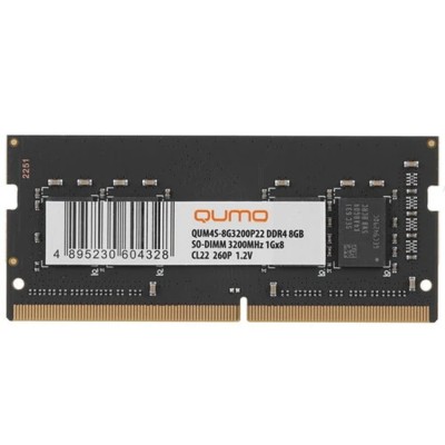 Модуль памяти QUMO DDR4 SODIMM 8GB QUM4S-8G3200P22 PC4-25600, 3200MHz OEM/RTL Модуль памяти QUMO DDR4 SODIMM 8GB QUM4S-8G3200P22 PC4-25600, 3200MHz OEM/RTL