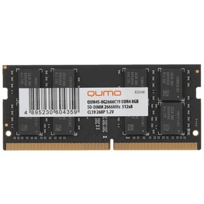 Модуль памяти QUMO DDR4 SODIMM 8GB QUM4S-8G2666C19 PC4-21300, 2666MHz OEM/RTL Модуль памяти QUMO DDR4 SODIMM 8GB QUM4S-8G2666C19 PC4-21300, 2666MHz OEM/RTL