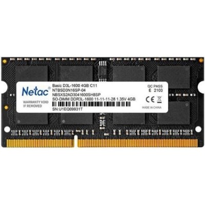 Модуль памяти Netac SO-DIMM DDR3L 4Gb PC12800 1600MHz CL11 1.35V (NTBSD3N16SP-04) Модуль памяти Netac SO-DIMM DDR3L 4Gb PC12800 1600MHz CL11 1.35V (NTBSD3N16SP-04)