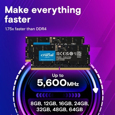 Модуль памяти DDR5 Crucial 8Gb 5600MHz CT8G56C46S5 CL46 SO-DIMM Модуль памяти DDR5 Crucial 8Gb 5600MHz CT8G56C46S5 CL46 SO-DIMM