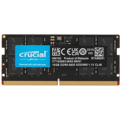 Модуль памяти Crucial 16GB DDR5 5600MHz CT16G56C46S5 CL46 SO-DIMM Модуль памяти Crucial 16GB DDR5 5600MHz CT16G56C46S5 CL46 SO-DIMM