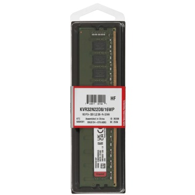 Модуль памяти Kingston DDR4 DIMM 16GB KVR32N22D8/16WP PC4-25600, 3200MHz, CL22 Модуль памяти Kingston DDR4 DIMM 16GB KVR32N22D8/16WP PC4-25600, 3200MHz, CL22
