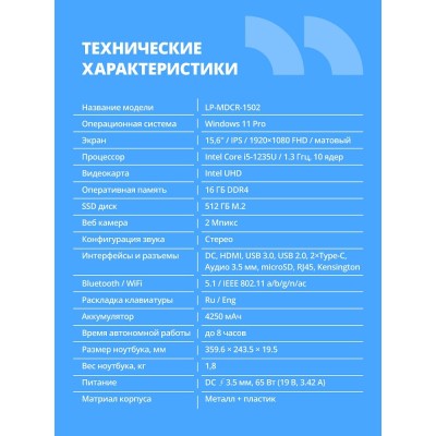 Ноутбук CBR LP-MDCR-1502 15.6 Ноутбук CBR LP-MDCR-1502 15.6